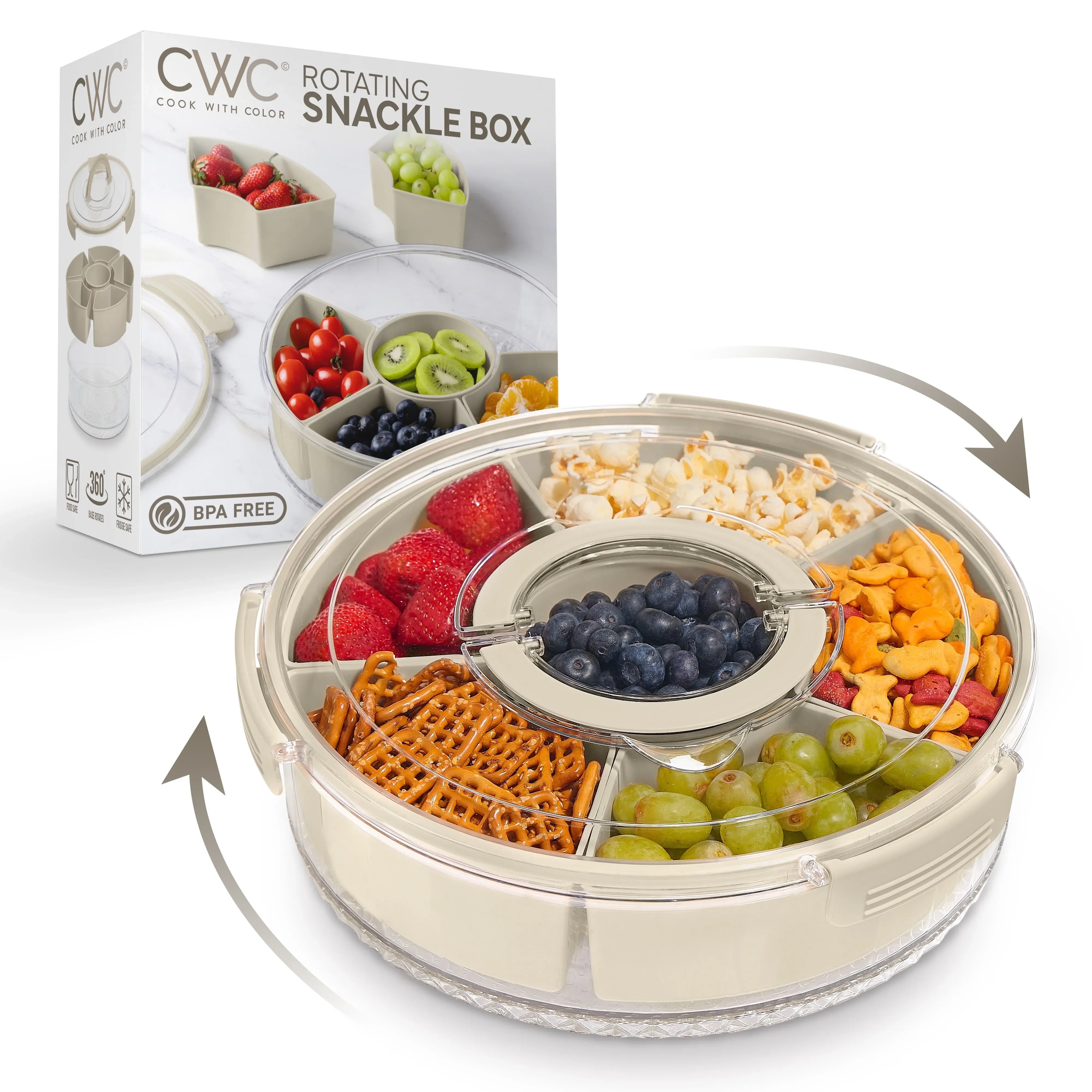 Round Snackle Box – 6-Compartment Snack Tray with Lid and Handle (2-Pack)