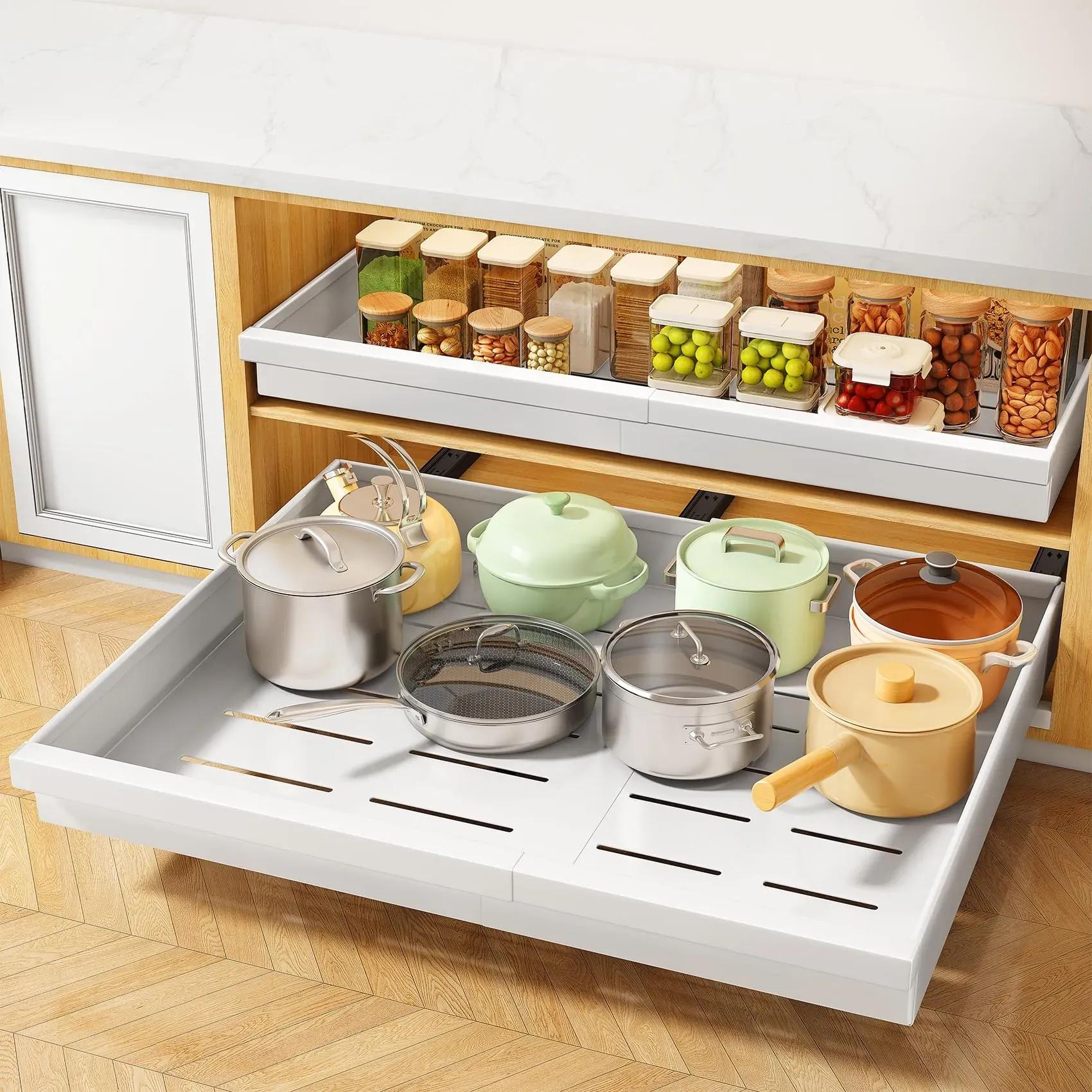 Pull Out Cabinet Organizer – Expandable Slide-Out Drawer Shelf (2-Pack)